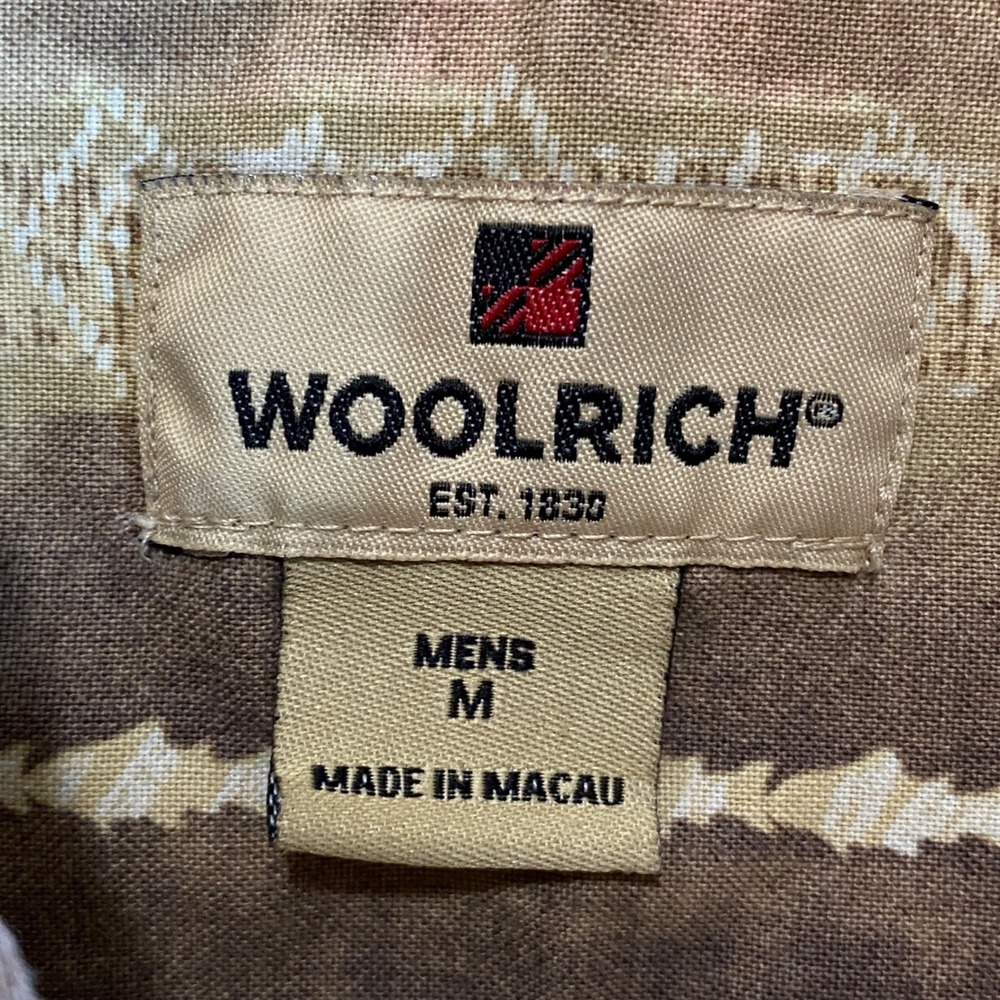 Woolrich Mens Fly Fishing Lure Stripe Button Down Shirt Brown Tan Medium - Picture 4 of 7
